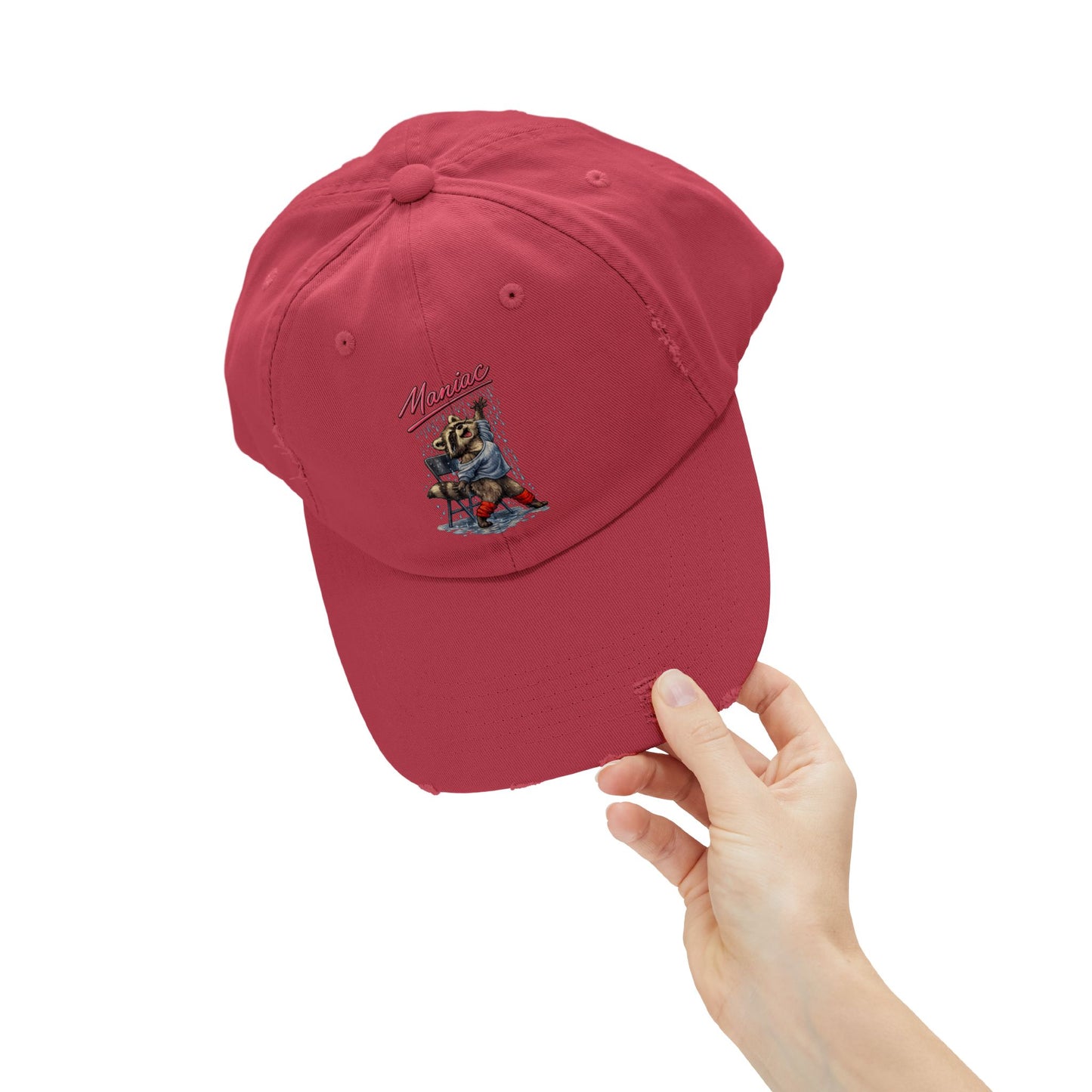 Maniac Distressed Cap — Raccoon Mom/Dad Funny Dad Hat