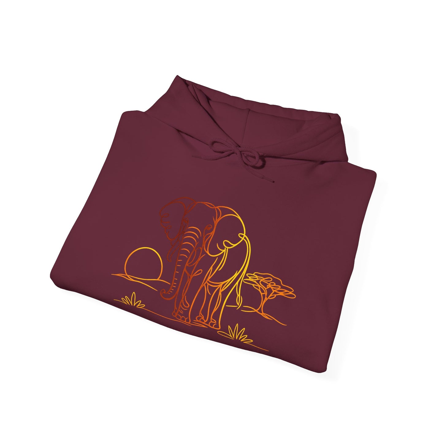 Elephant Sunset Hoodie — Minimal Safari Graphic Hooded Sweatshirt