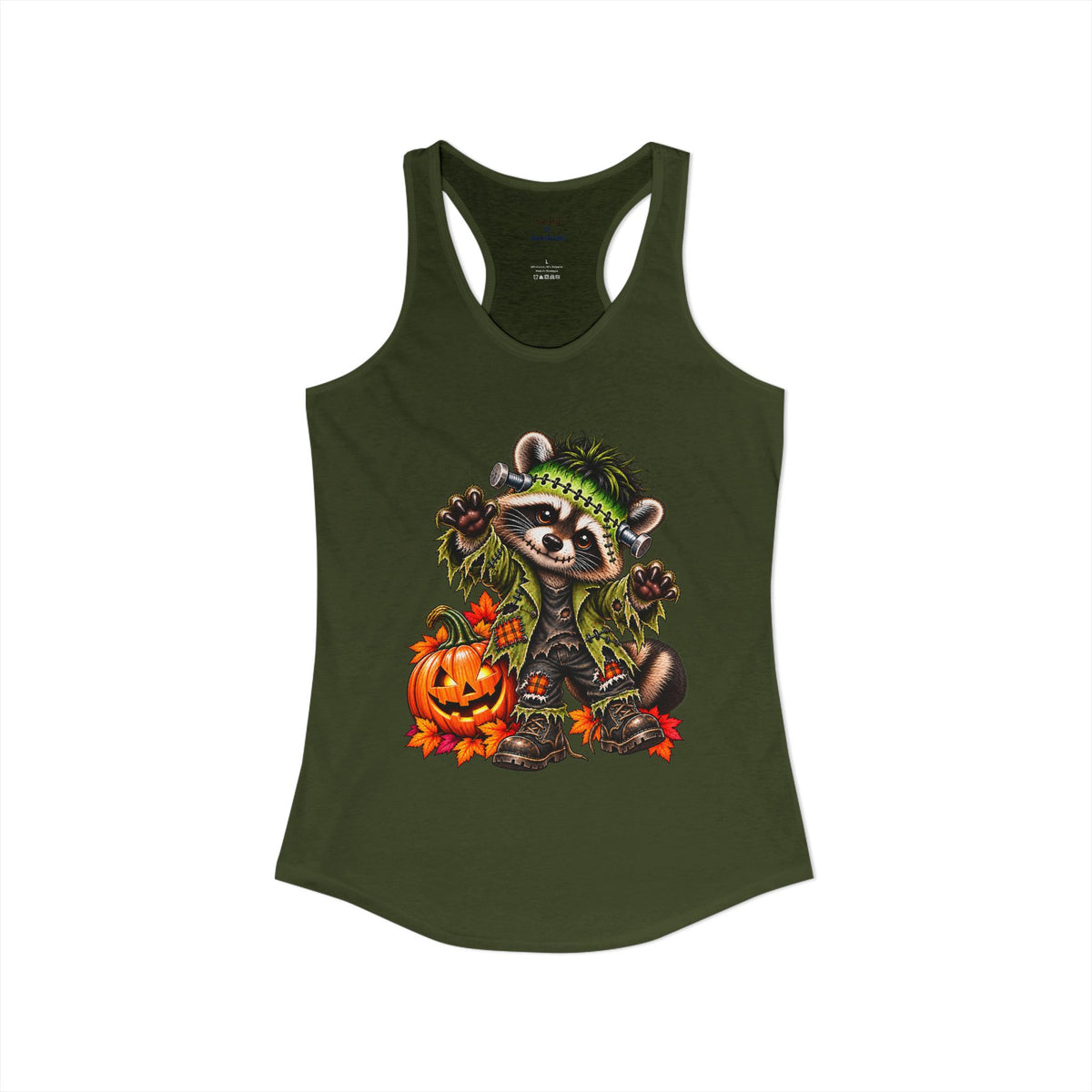 Halloween Frankenstein Raccoon Racerback Tank