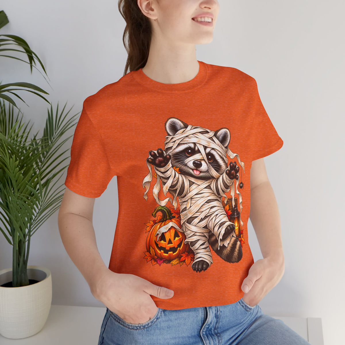 Halloween Mummy Raccoon and Black Cat T-Shirt