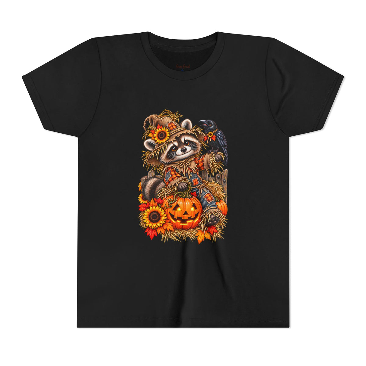 Fall Scarecrow Youth Tee — Raccoon Kids Tshirt