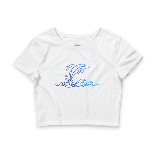Splashing Dolphin Wave Crop Tee — Women's Ocean Breeze Graphic Crop Top