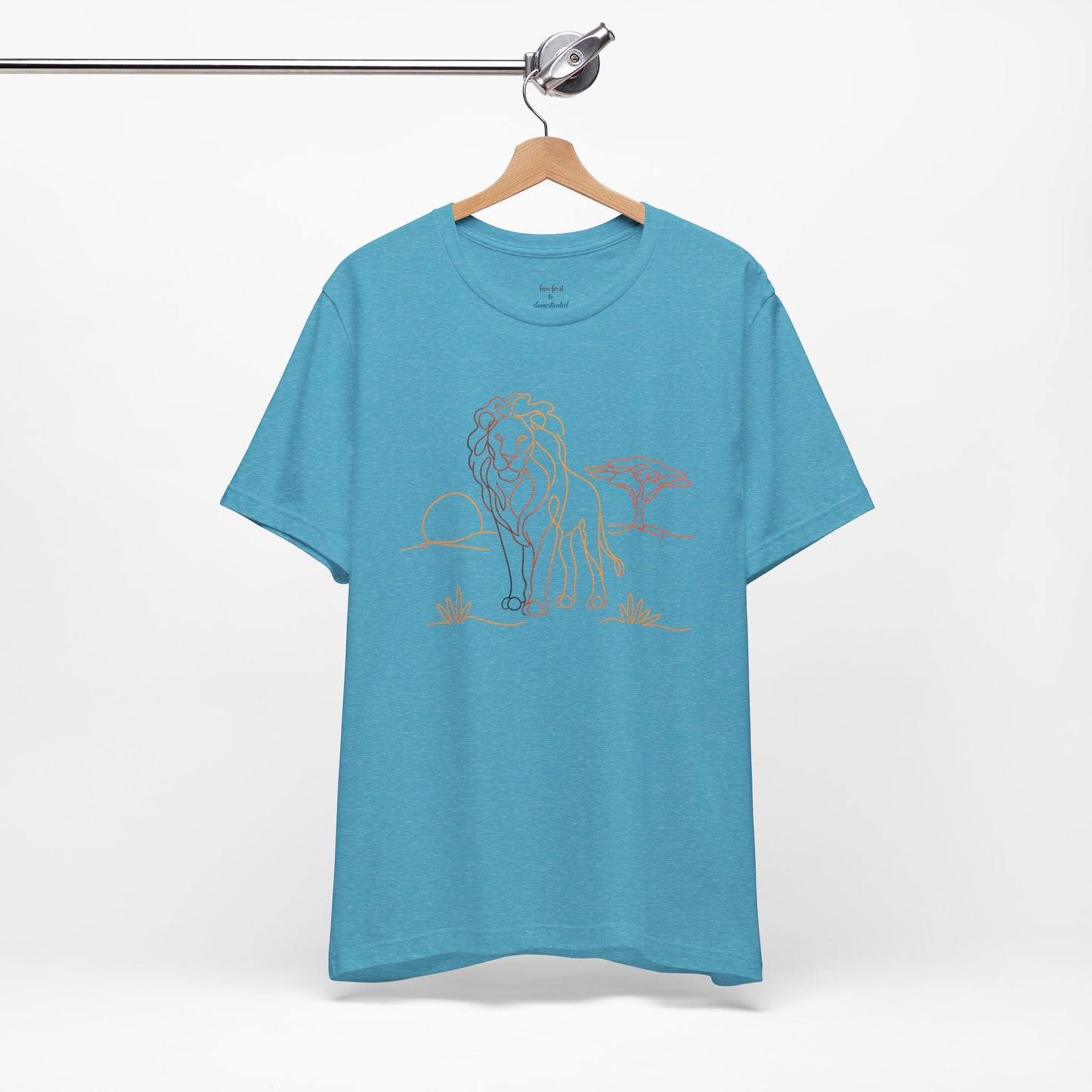 Lion Sunset Tee — Minimal Line Art Safari T-Shirt