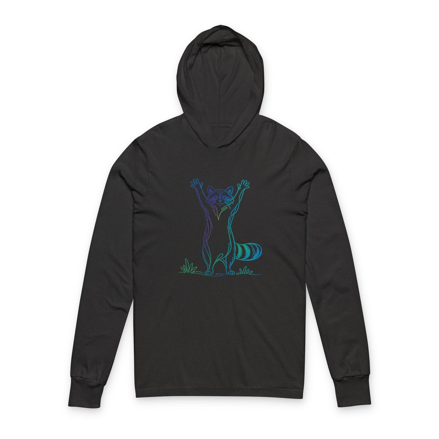 Continuous Line Art | Northern Lights Raccoon Hooded Long Sleeve Tee