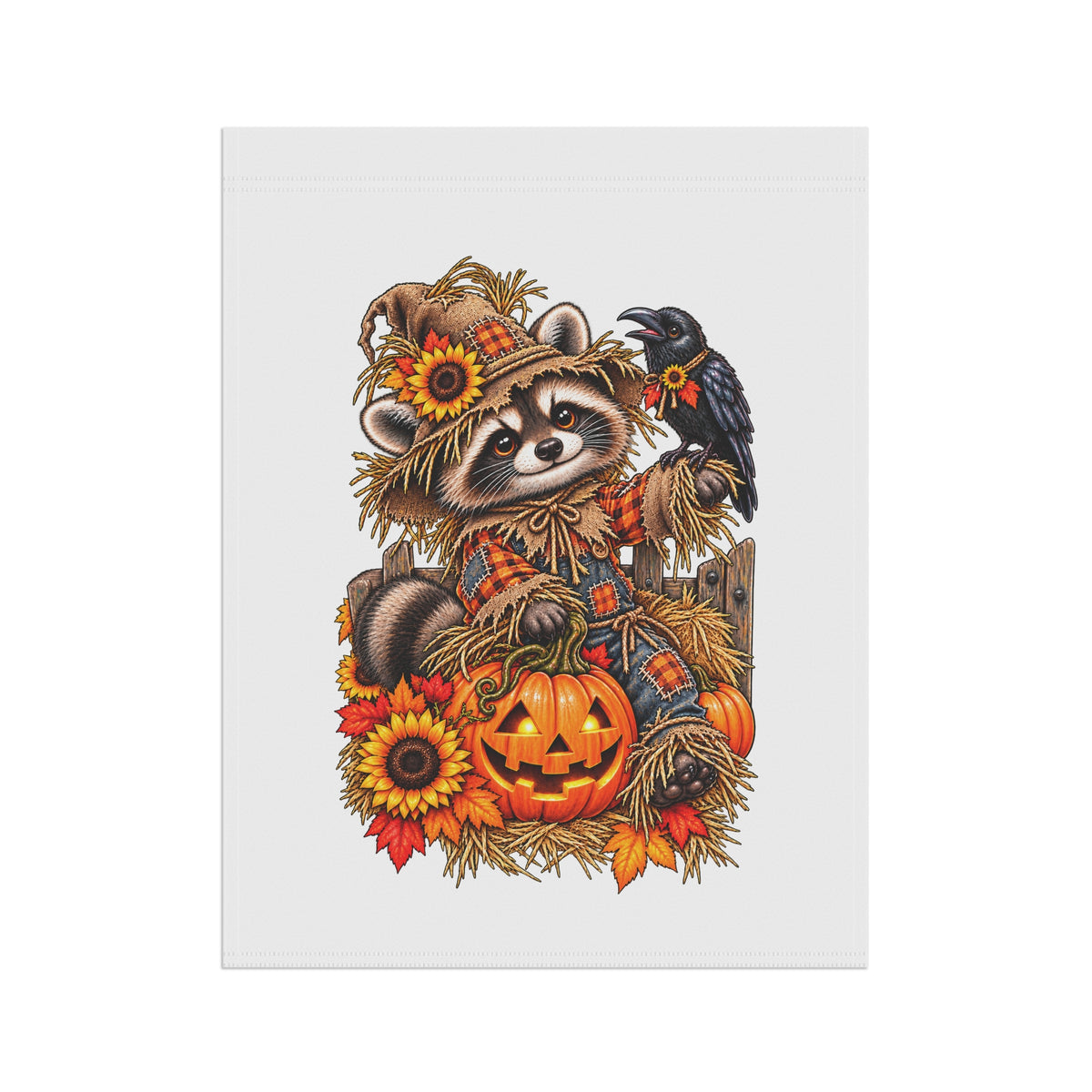 Scarecrow Raccoon Garden Flag