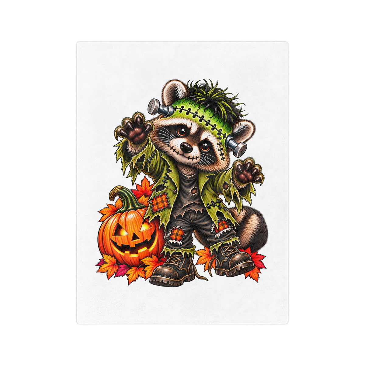 Halloween Raccoon Blanket — Franken-coon Raccoon Velveteen Throw