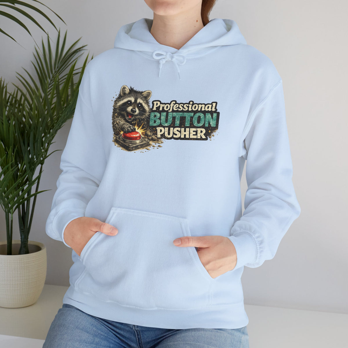 Raccoon "Button Pusher" Hooded Sweatshirt