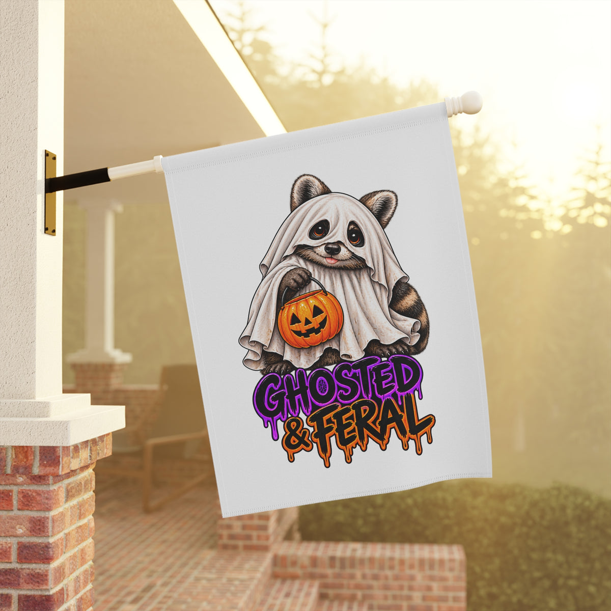 Ghosted Raccoon Garden Flag