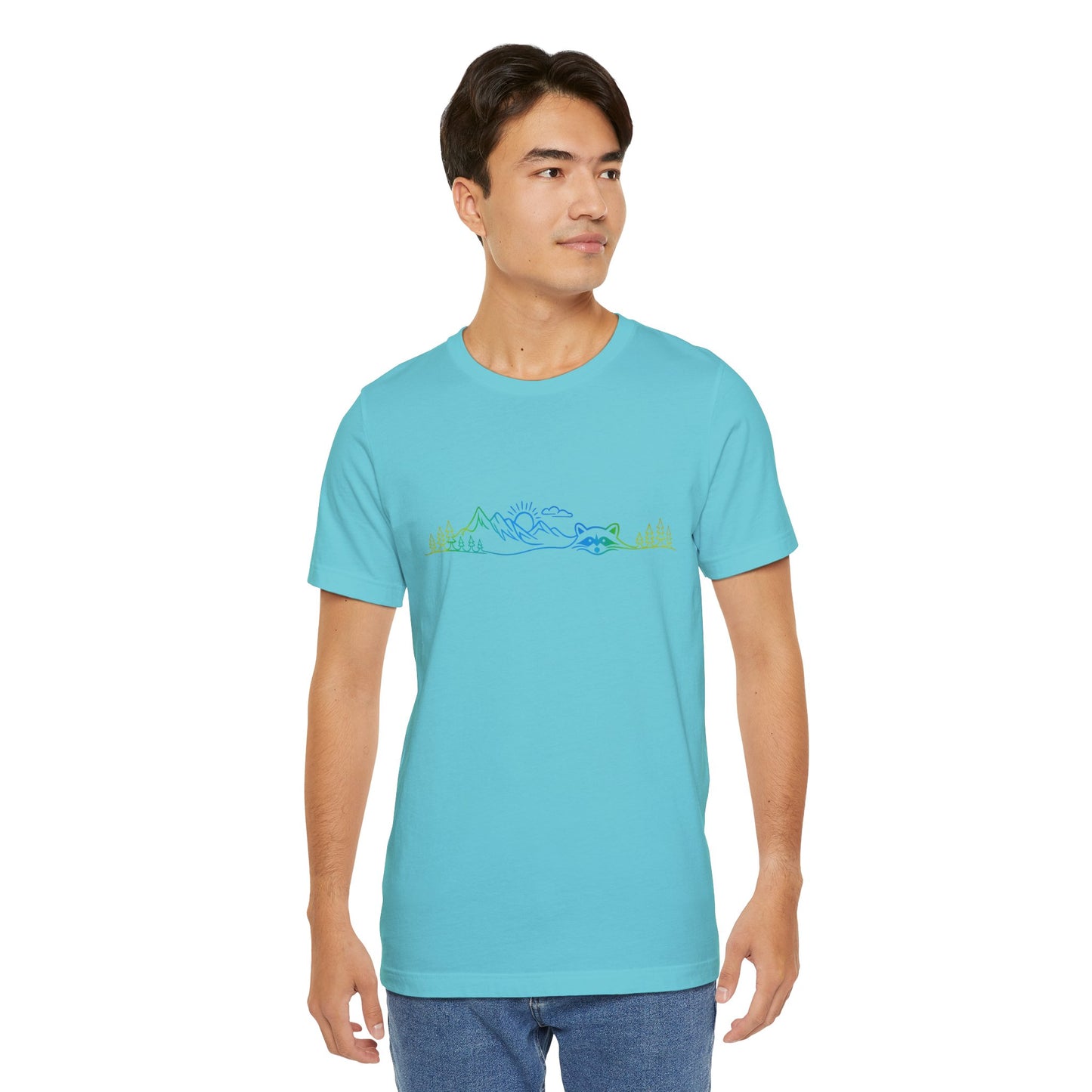 Raccoon Tee — Minimal Line Raccoon Scenic Graphic T-Shirt